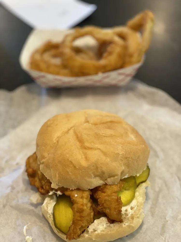 Fish Sandwich and Onion Rings